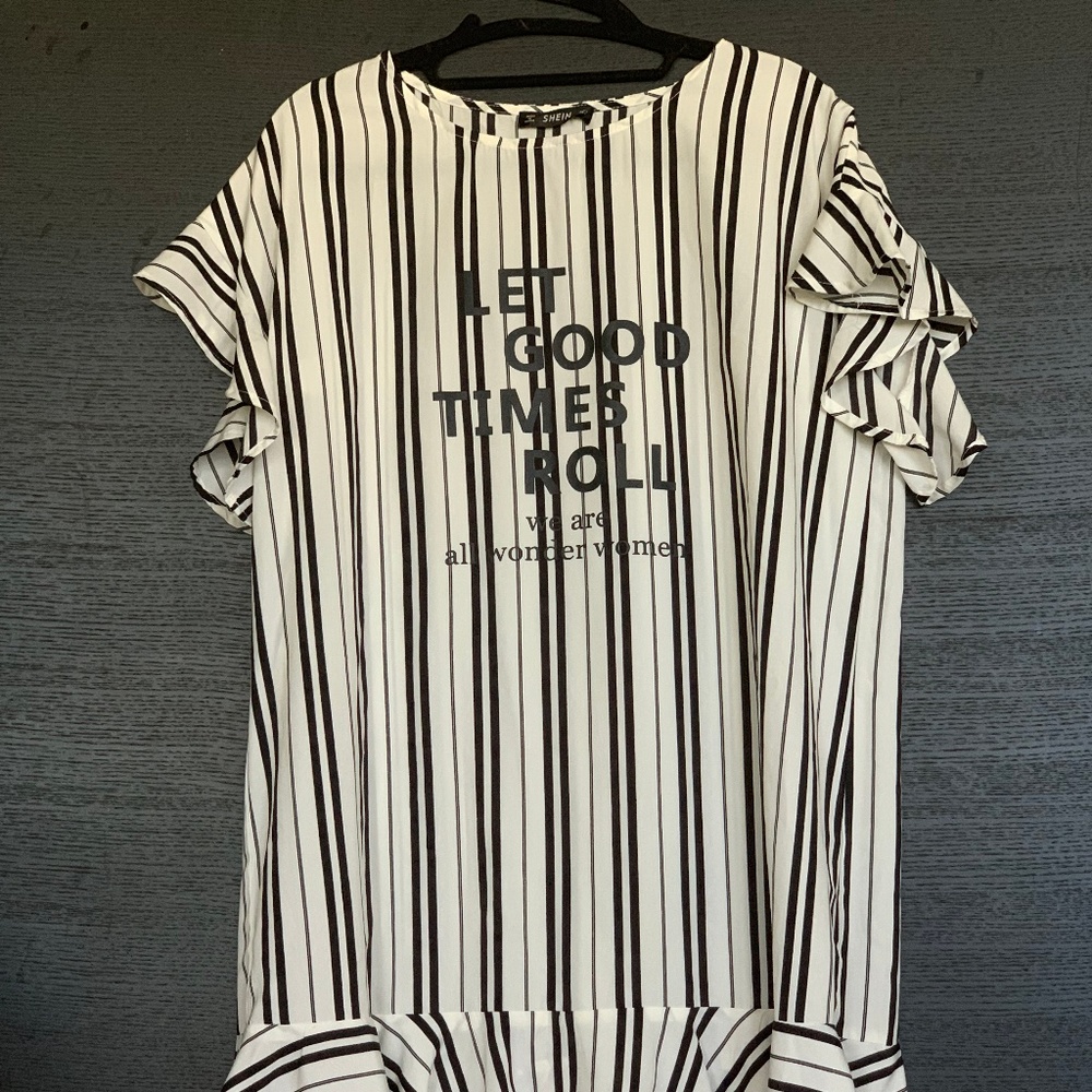 Drop Waist Dress Ruffle and Stripes Detail